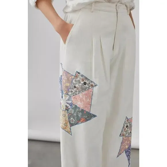 New Anthropologie x Forever That Girl Quilted Patchwork Trousers Size XL - Picture 3 of 11